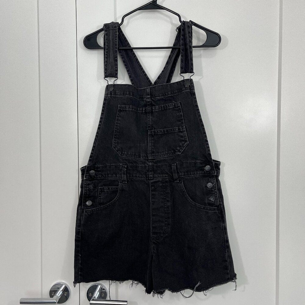 We The Free Black Denim Short Overalls